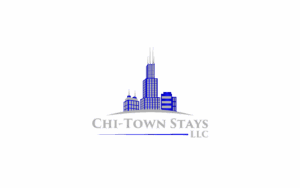 Website logo. Skyscrapers that say Chi-Town Stays LLC underneath them